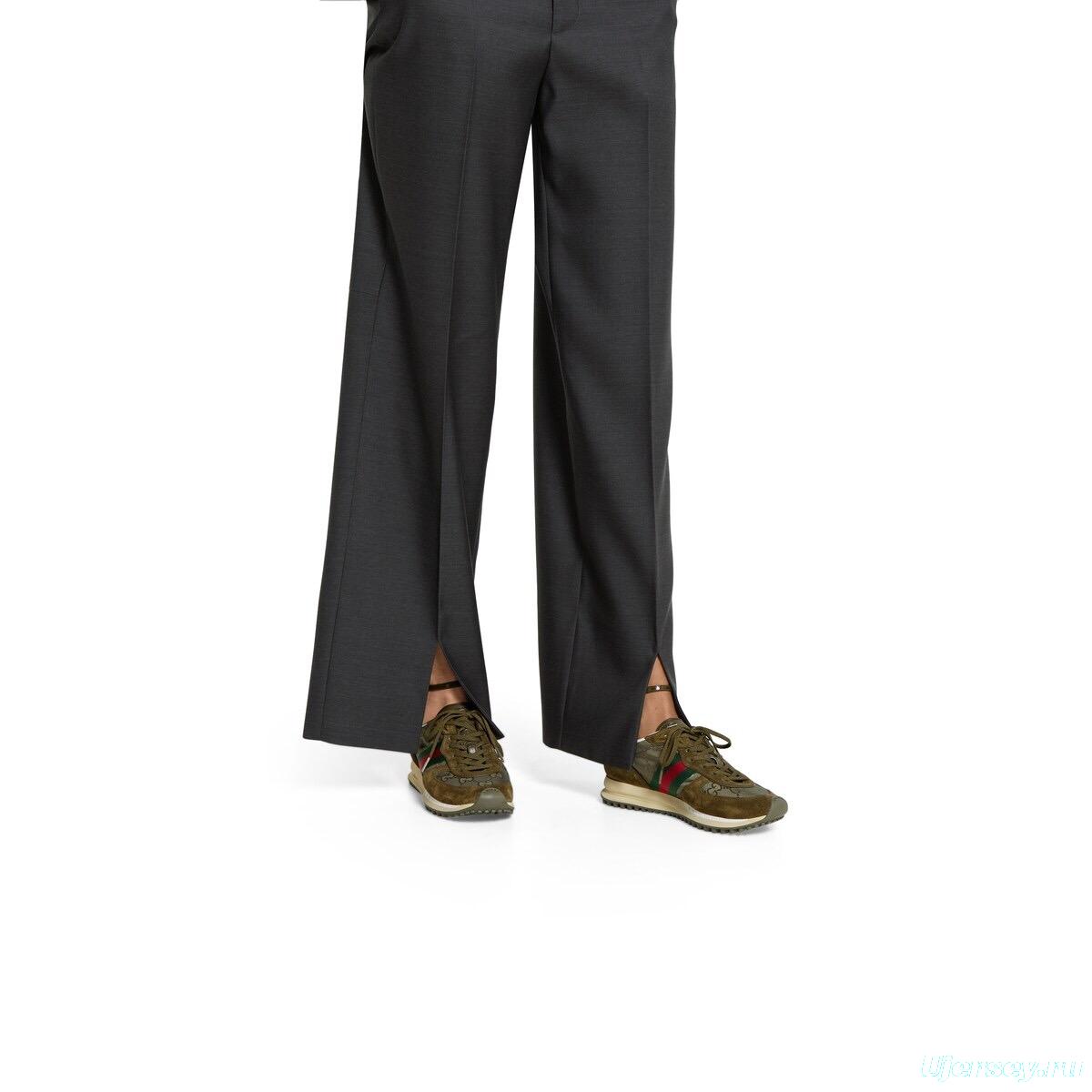 2025 Women Gucci Khaki Green Red Suede Mesh Sneakers LY00340