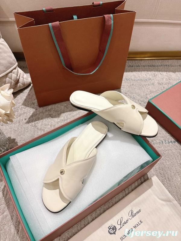 2025 Slippers LP Ivory Leather Slippers LY00270