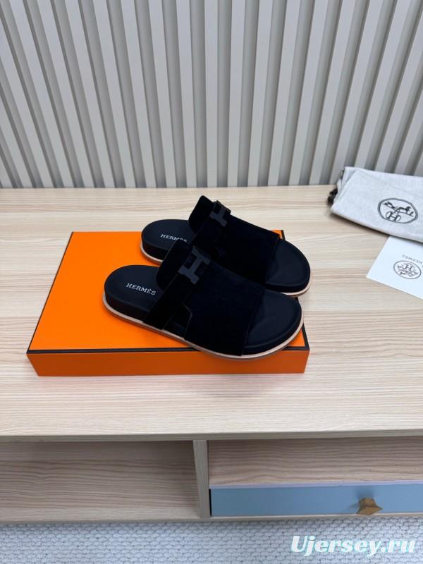 2025 Slippers Hermès Black Suede Sandals