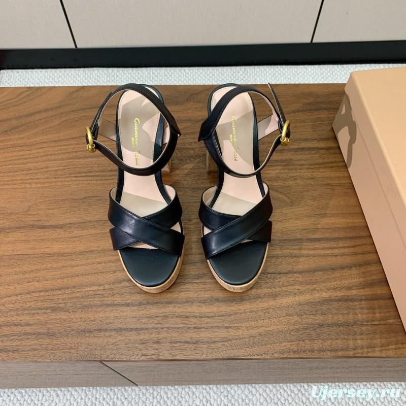 2025 Women Gianvito Rossi Black Leather Sandal