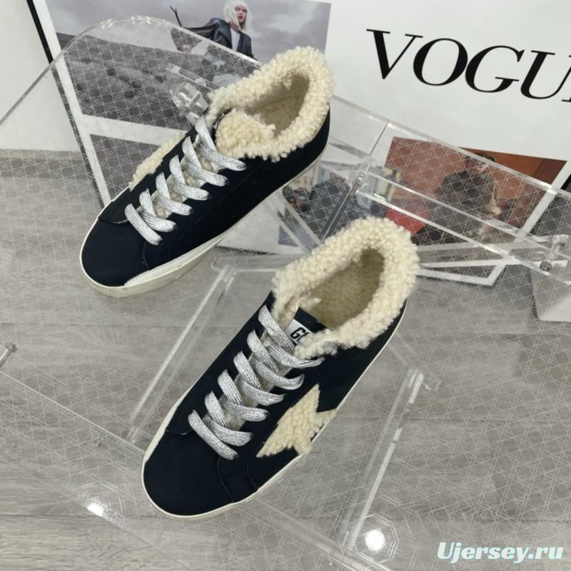 2025 Women GGDB Black Cream Shearling Leather Sneakers