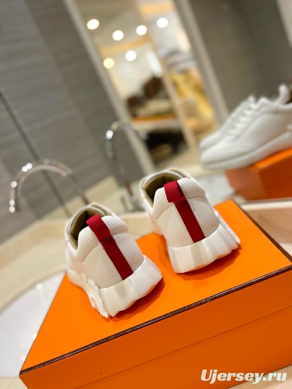 2024 Unisex Hermès White Imported Silky Calf Suede Rain Cloth Casual Sneakers MJ00320