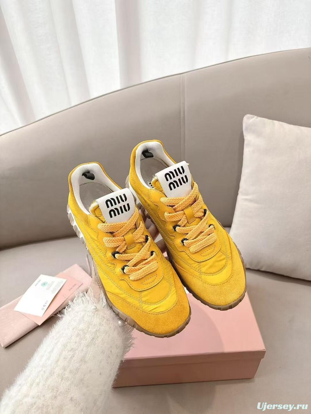 2025 Women Miu Miu Yellow Suede Sneakers KFY00280
