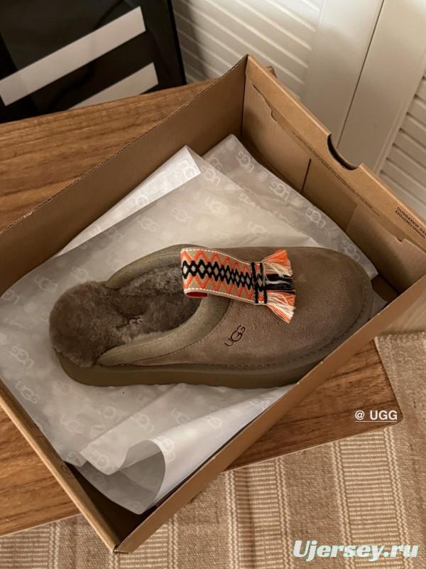2024 UGG Grey Suede Slippers Woven Tassel MJ00230