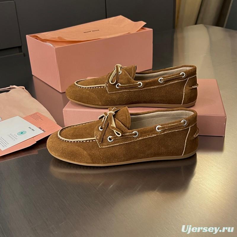 2025 Women Miu Miu Brown Suede Loafers LY00230