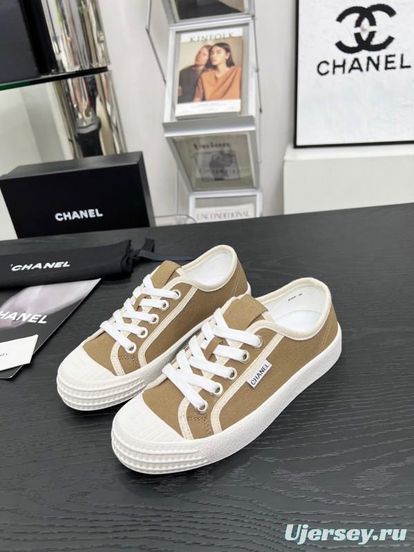 2025 Women Chanel Brown Canvas Sneakers LY00230