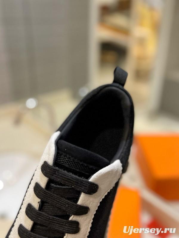 2024 Unisex Hermès Black White Knitted Leather Sneakers