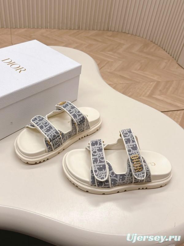 2025 Women Dior Gray Canvas Leather Sandals LY