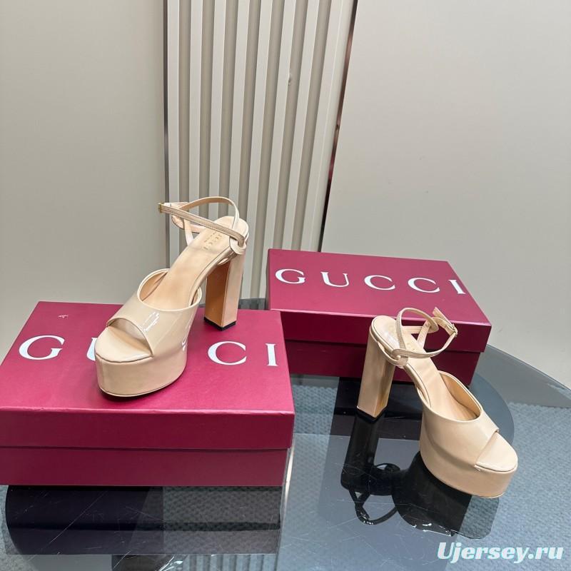 2025 Women Gucci Beige Leather Platform Sandals KFY00340