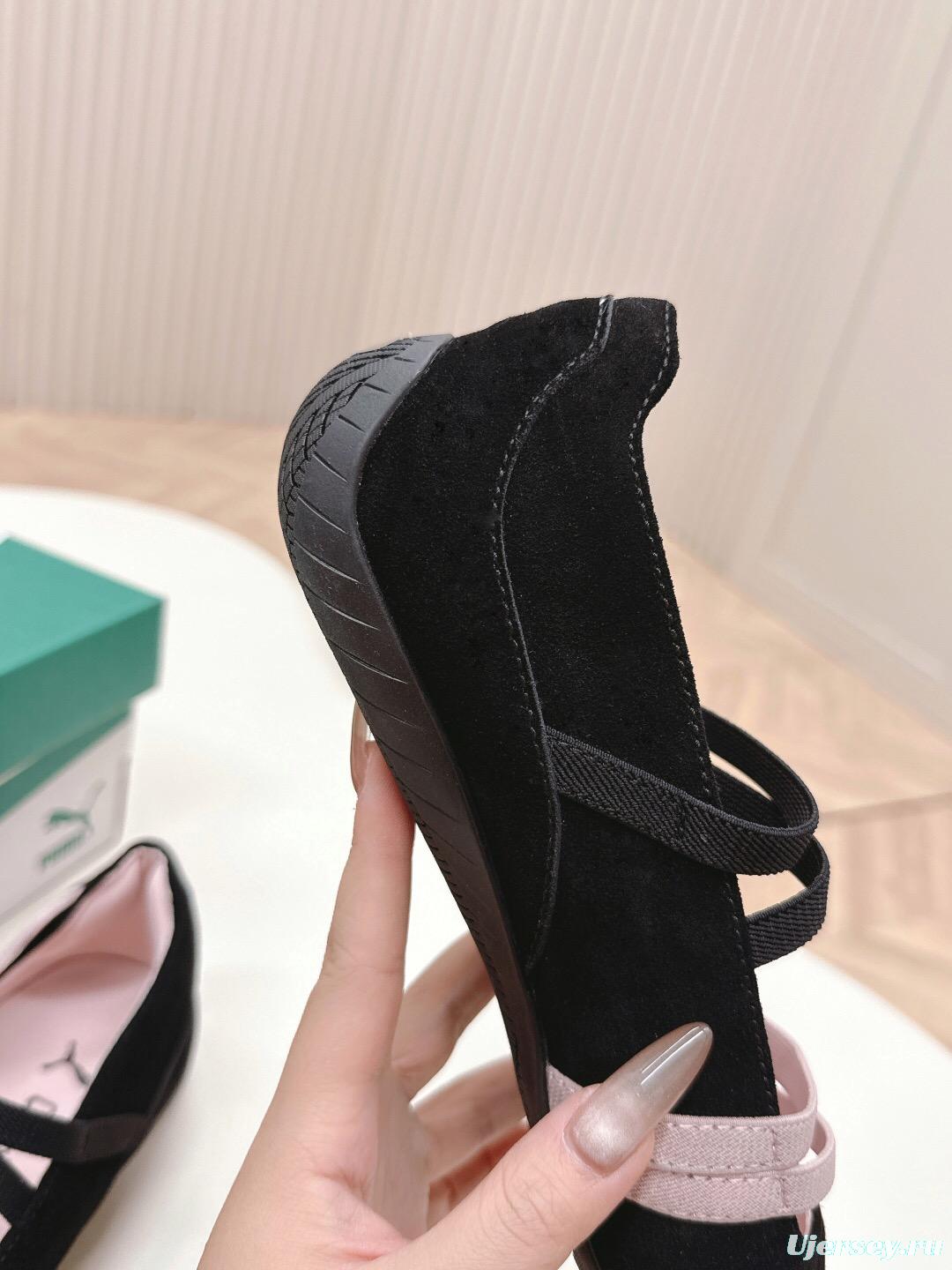 2025 Women PUMA Pink Black Suede Leather Ballet Flats LY