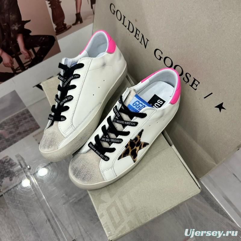 2025 Women GGDB White Pink Leopard Print Leather Sneakers MJ00260