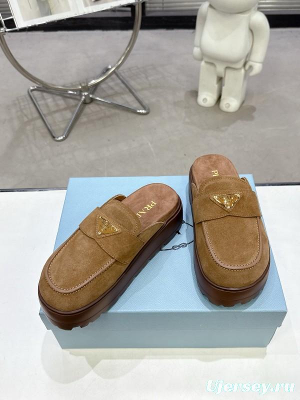 2025 Women Prada Brown Suede Loafers
