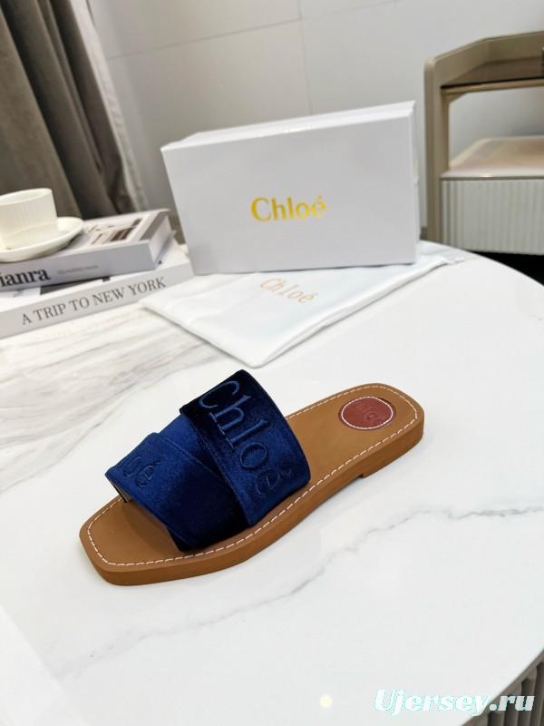 2025 Women Chloe Navy Velvet Slippers LY00200