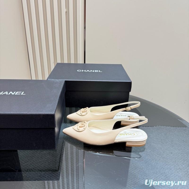 2025 Women Chanel Beige Patent Leather Slingback Heels KFY00290