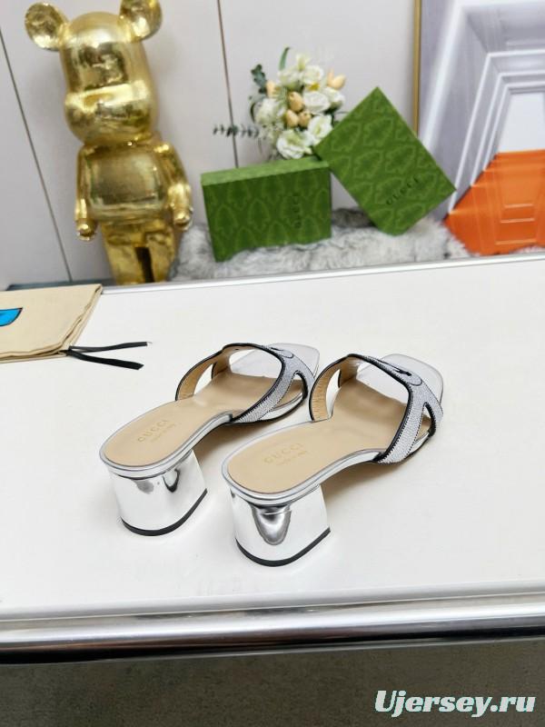 2025 Women Gucci Silver Leather Slippers MJ00190