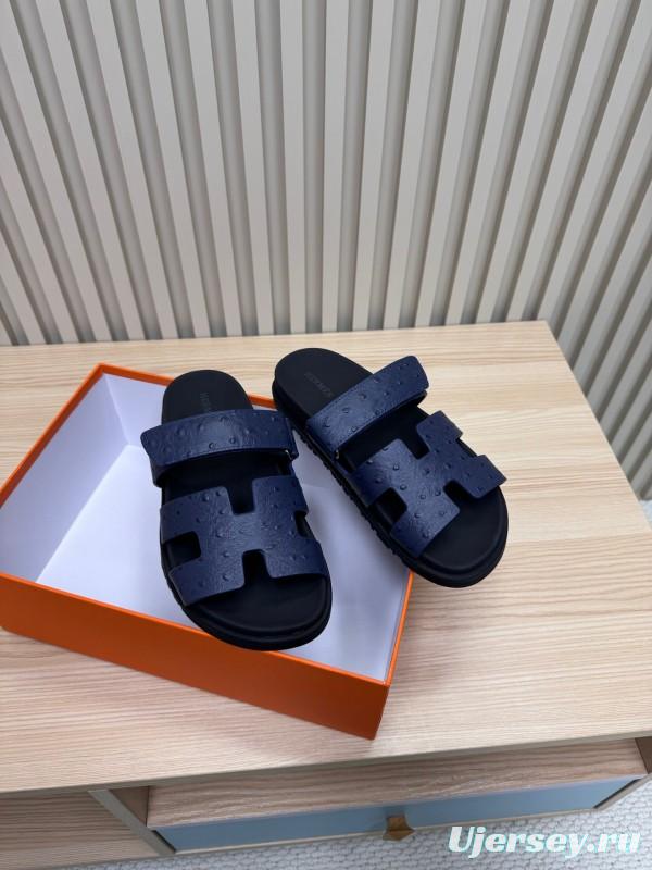 2025 Slippers Hermès Dark Blue Leather Slippers