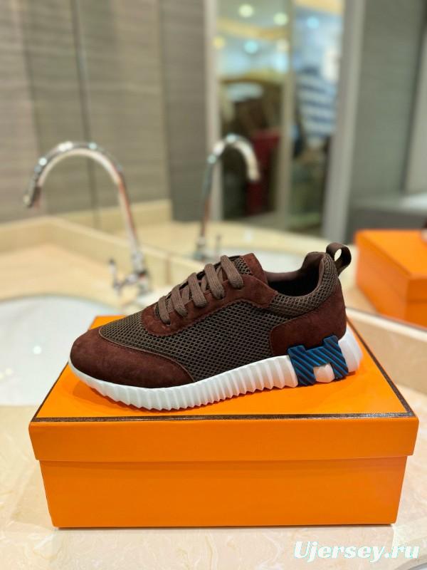 2024 Unisex Hermès brown dark brown mesh suede sneakers