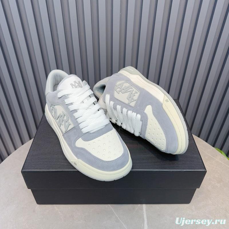 2025 Unisex Amiri White Grey Leather Suede Sneakers MJ00360