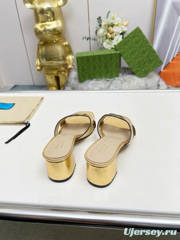 2025 Gucci Gold Leather Slippers