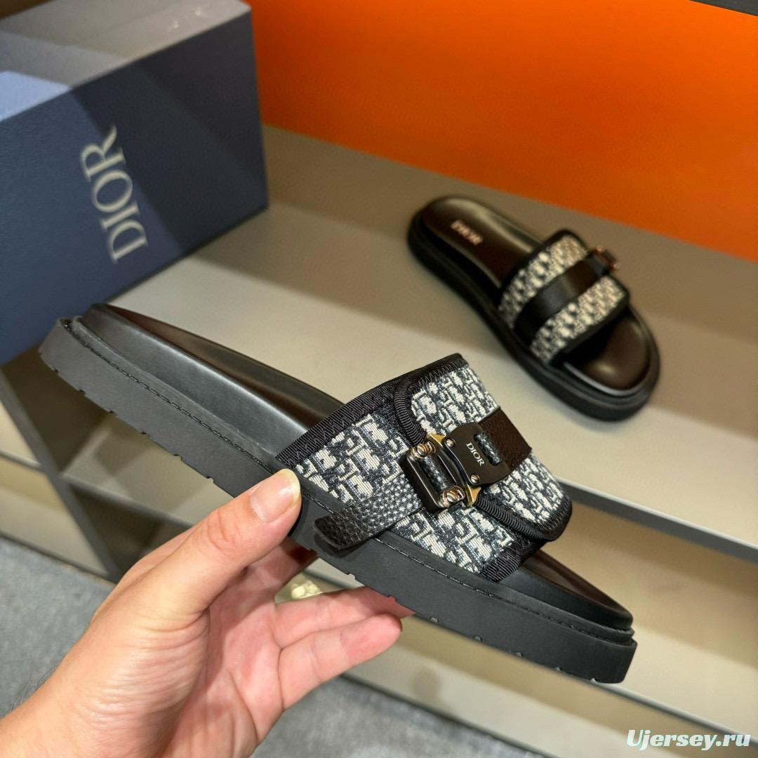 2024 Slippers Dior Black Canvas Leather Slippers MJ00190