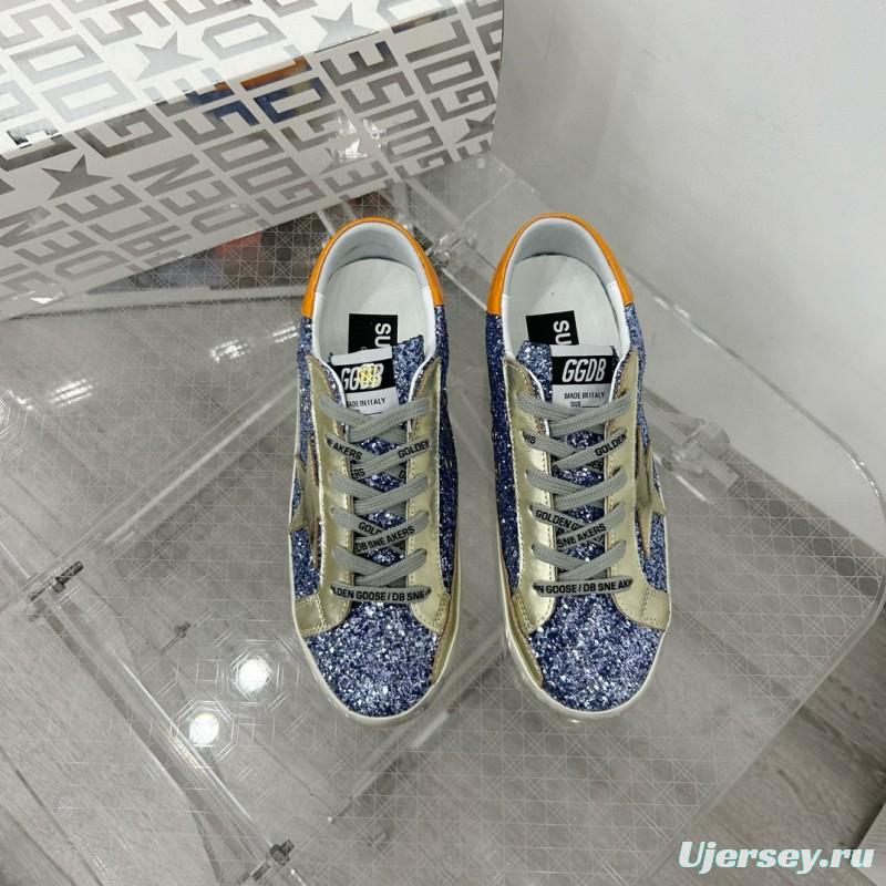 2025 Women GGDB Blue Silver Leather Glitter Low Top Sneakers