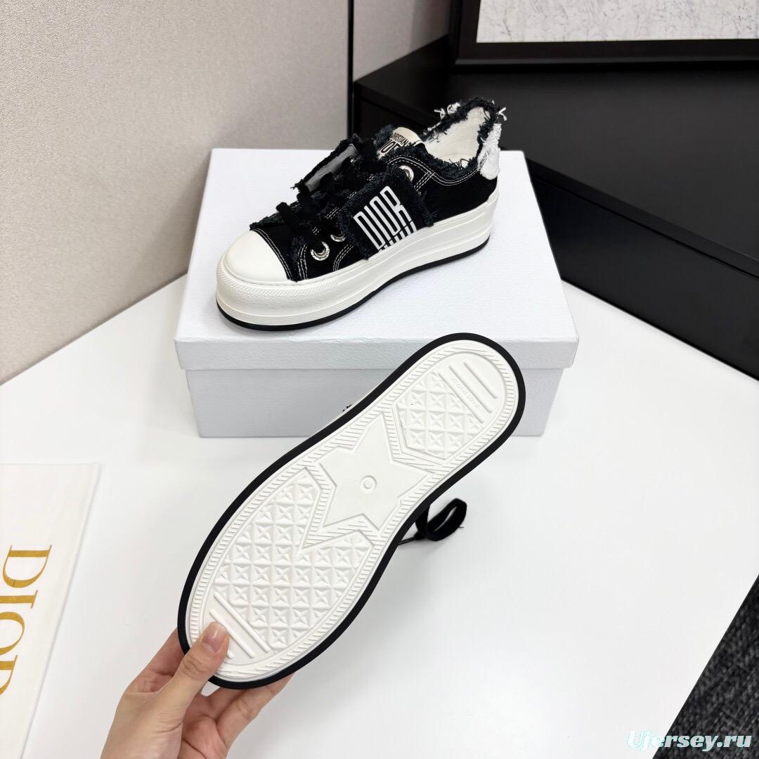 2025 Women Dior Black White Canvas Sneakers LY00300
