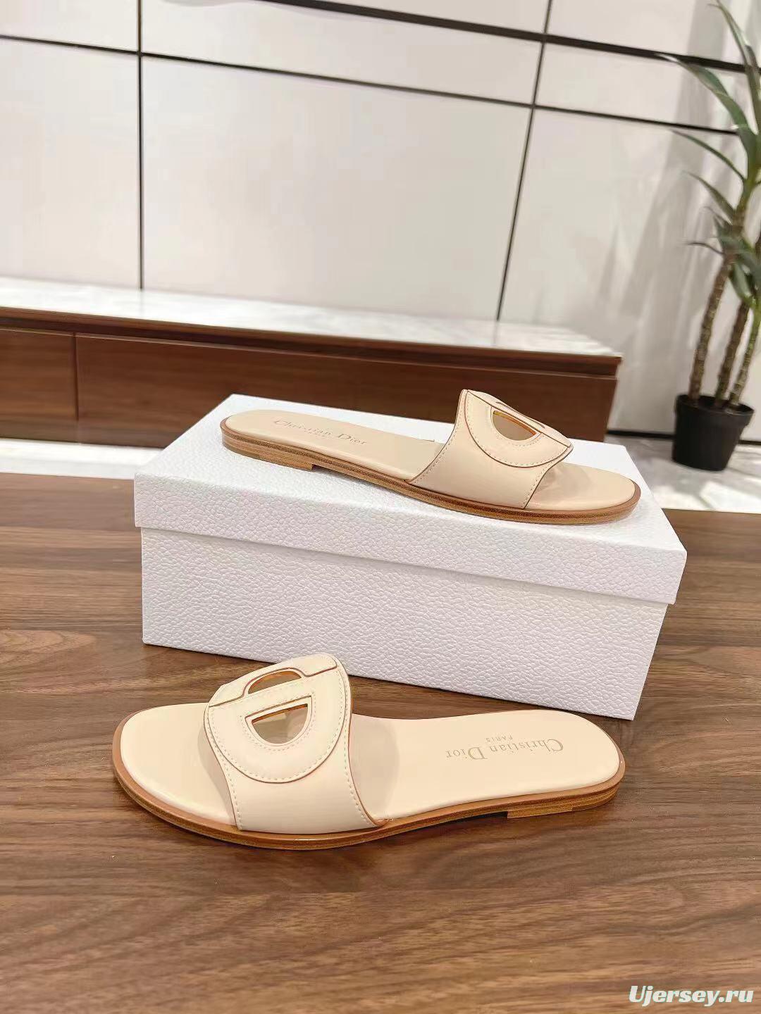 2025 Dio Ivory Leather Slippers LY00260