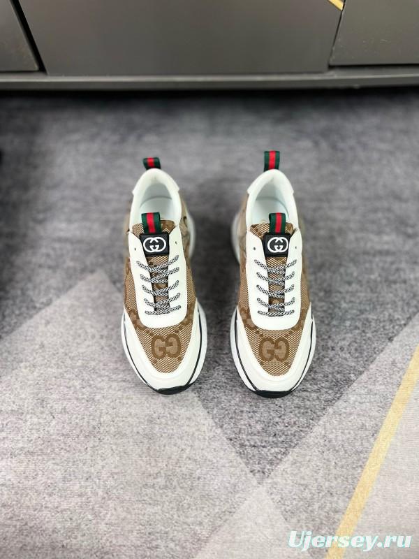 2024 Men Gucci Beige White Canvas Leather Casual Shoes MJ00260