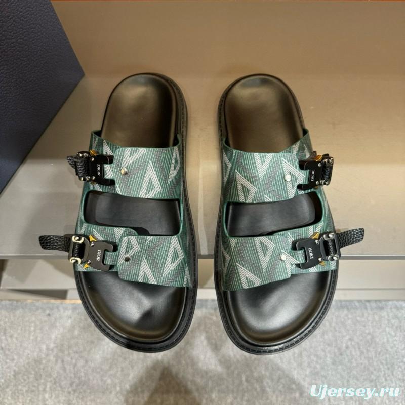 2024 Men's Dior Green Canvas Leather Slippers