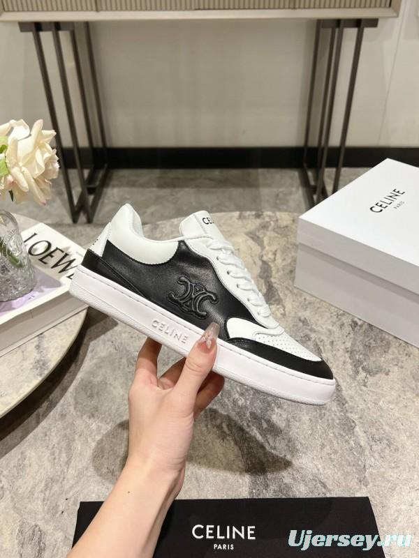 2025 Women Celine Black White Leather Sneaker