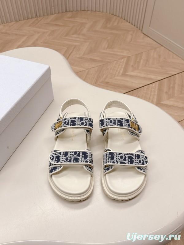 2025 Women Dior Navy White Canvas Sandals LY