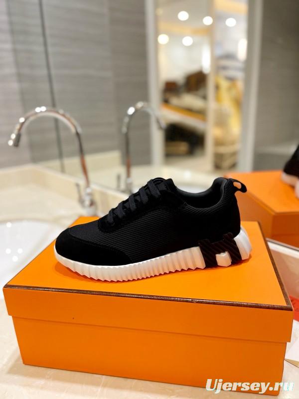 2024 Unisex Hermès Black Imported Silk Calfskin Raincloth Casual Sneakers MJ00320