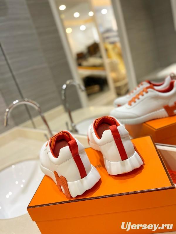 2024 Women Hermès White Orange Leather Sneakers
