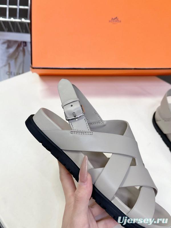 2025 Women Hermès Beige Leather Slippers