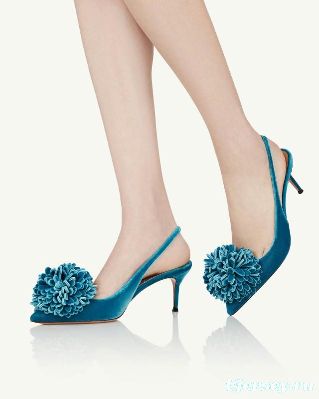 2025 Women Aquazzura Lake Blue Velvet Slingback Pumps