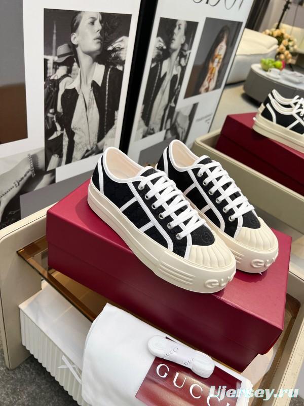 2025 Women Gucci Black White Canvas Platform Sneakers LY00270