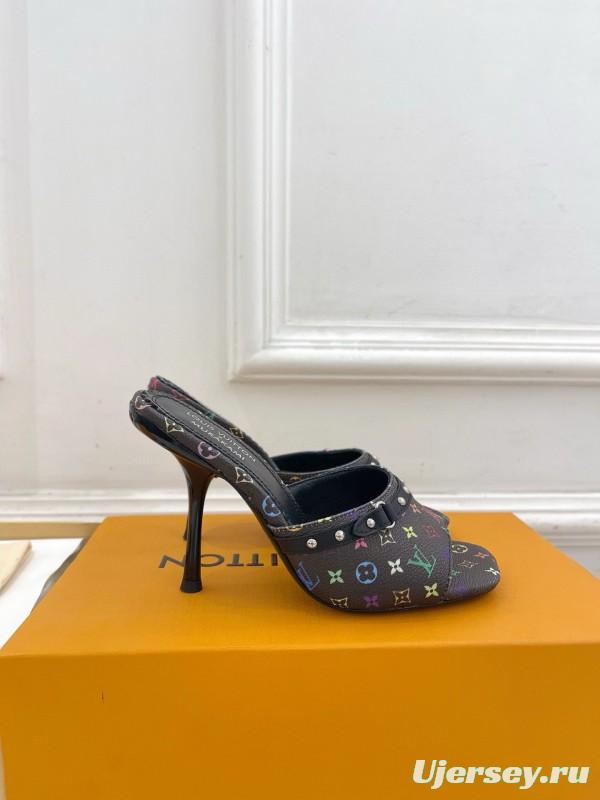2025 Women Louis Vuitton Multicolor Leather High Heel Mule