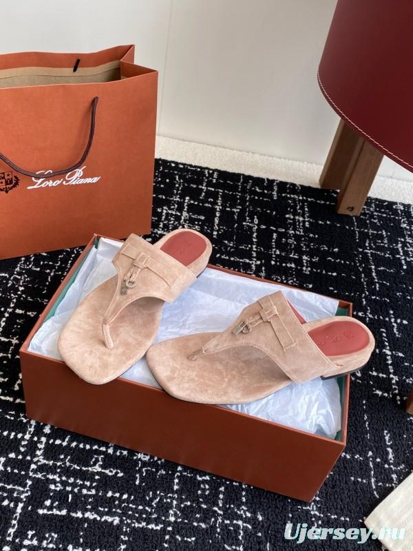 2025 Women Le Parmentier Beige Suede Thong Sandals KFY00280