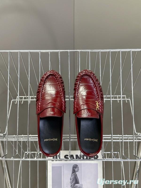 2025 Women Yves Saint Laurent Burgundy Leather Loafers