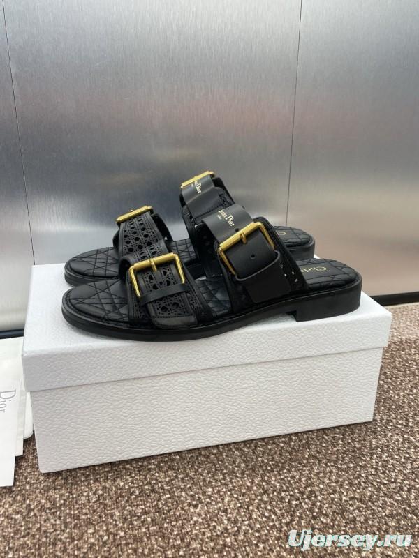 2025 Women Dior Black Leather Sandals Buckle LY00300