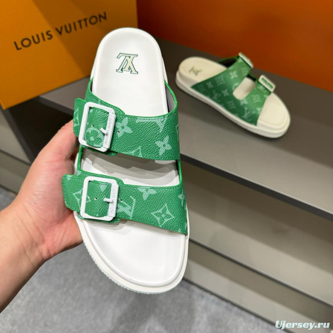 2024 Slippers Louis Vuitton Green Canvas Slippers