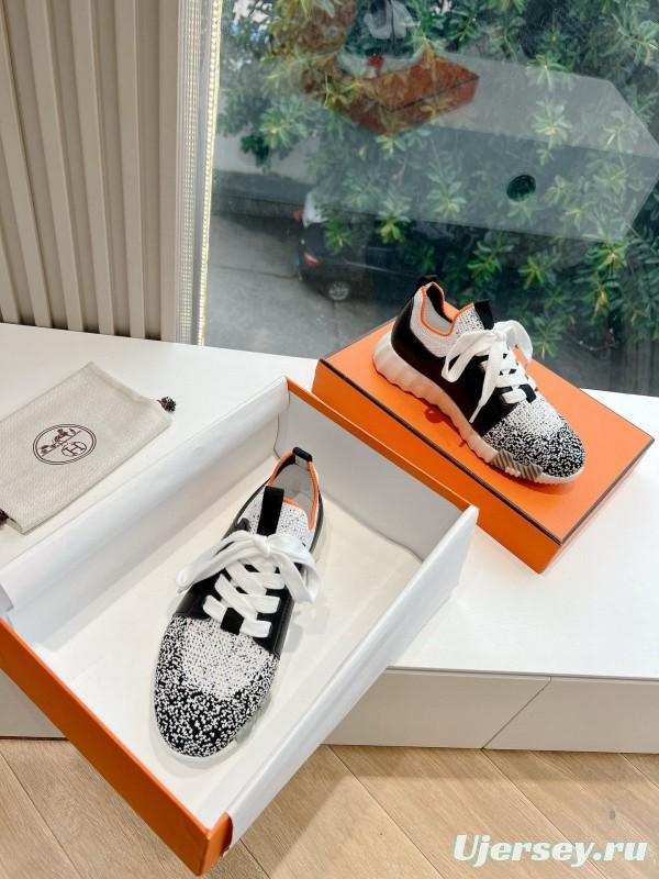 2024 Unisex Hermès Black White Orange Calfskin Suede Sneakers Bouncing MJ00290(F/W)