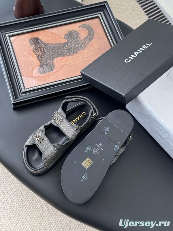 2025 Women Chanel Black Fabric Sandals LY00320