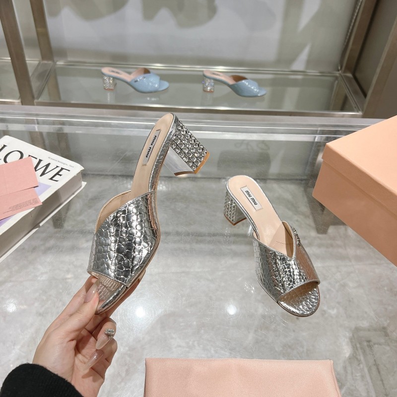 2025 Women Miu Miu Silver Leather Mules