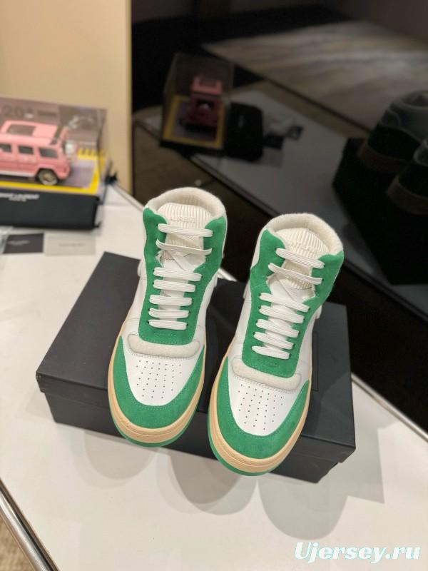 2024 Unisex Yves Saint Laurent White Green Leather Sneakers MJ00390