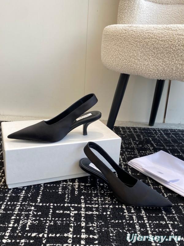 2025 Women Toteme Black Fabric Slingback Pointed Toe Heels