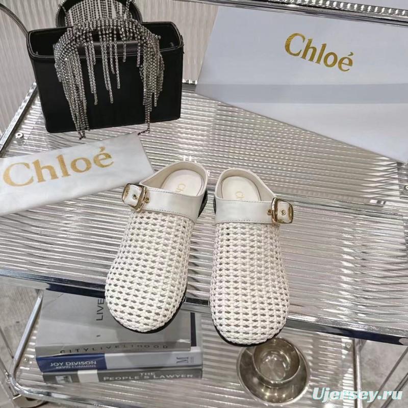 2025 Women Chloé White Fabric Slippers