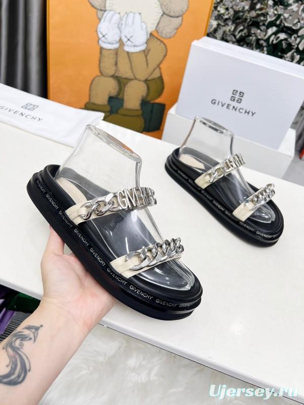 2025 Women Givenchy White Leather Sandals Chain Detail LY00250