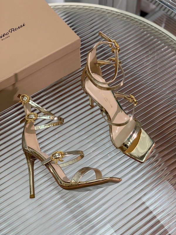 2025 Women Gianvito Rossi Gold Leather High Heel Sandals