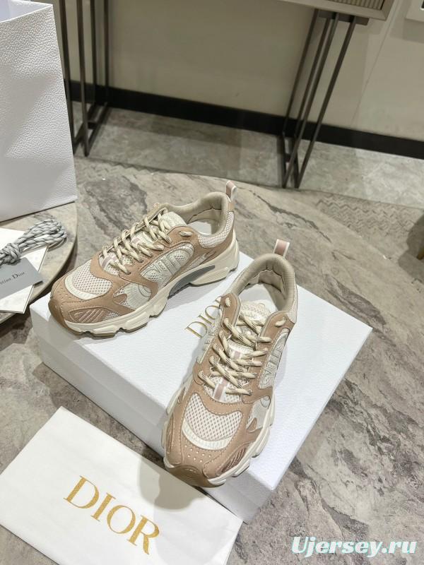 2025 Women Dior Beige White Mesh Leather Sneakers
